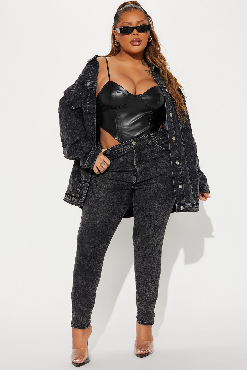 Standing On Business Oversized Denim Jacket - Black Wash