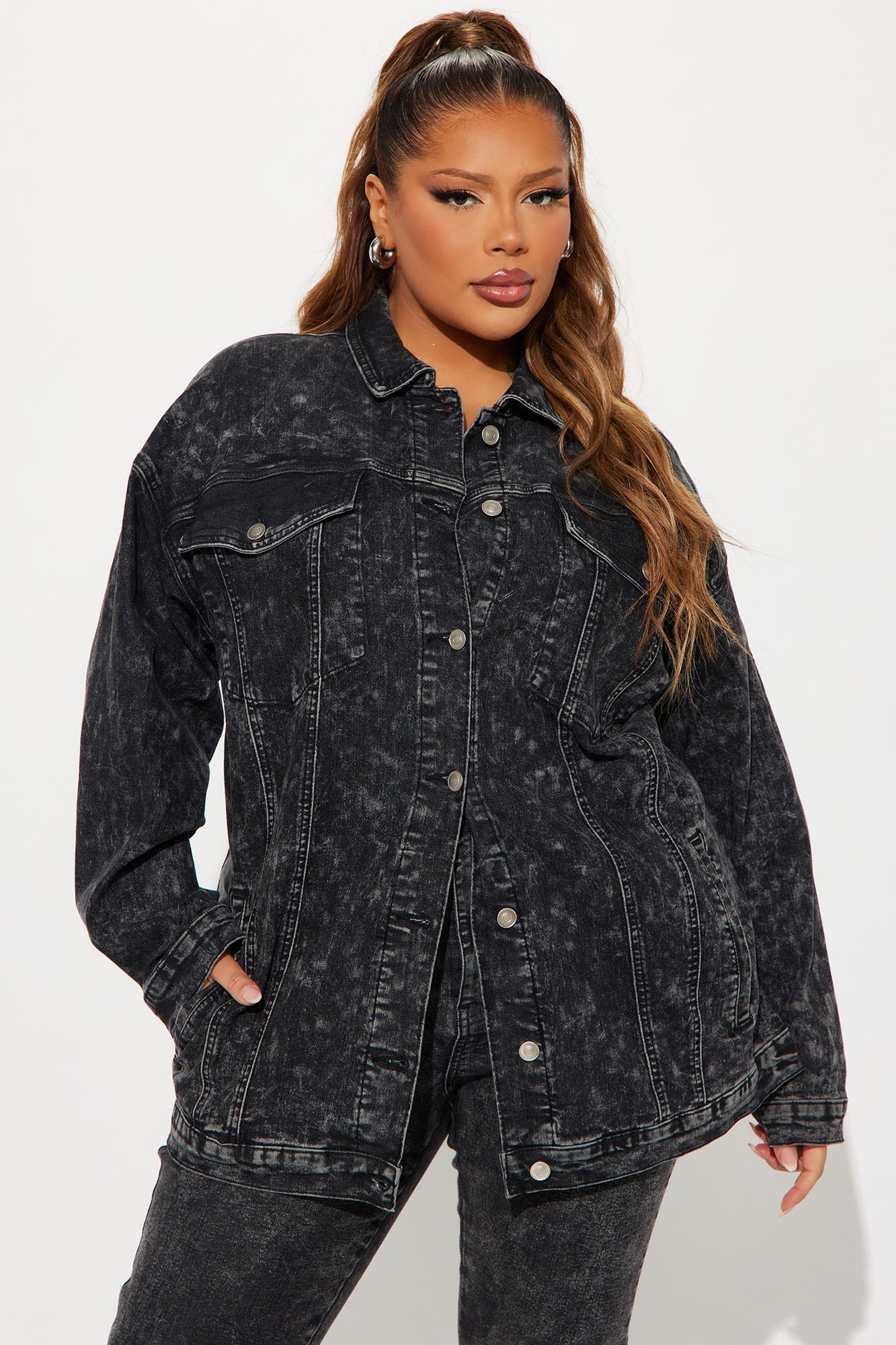 Standing On Business Oversized Denim Jacket - Black Wash