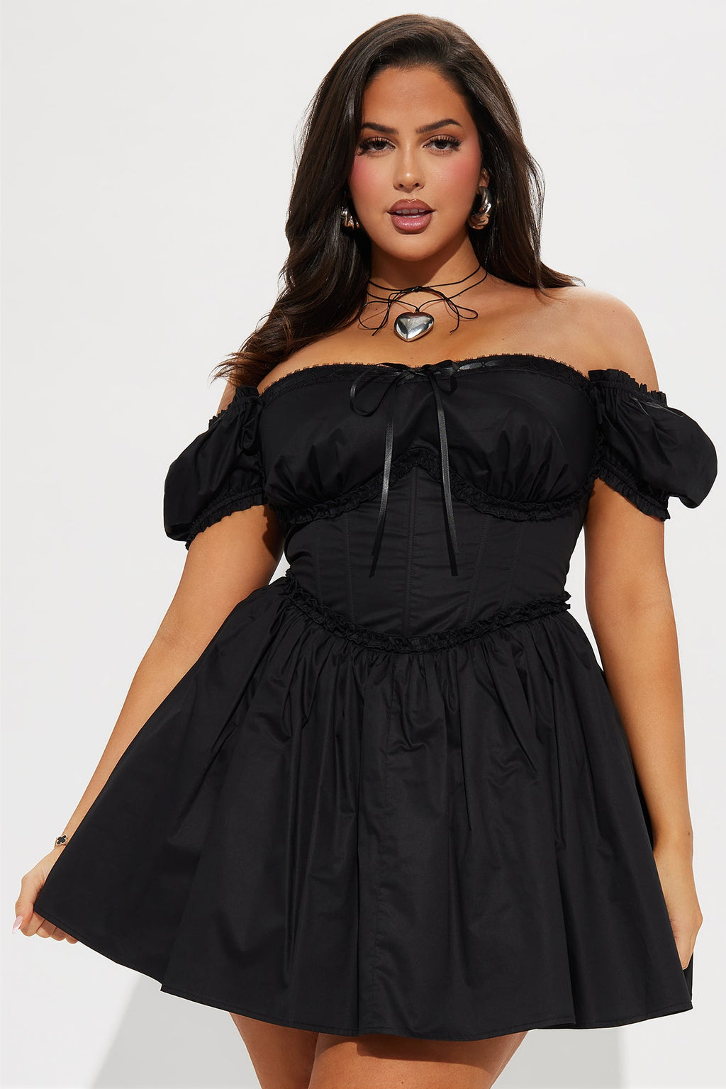 Leta Off Shoulder Corset Mini Dress - Black