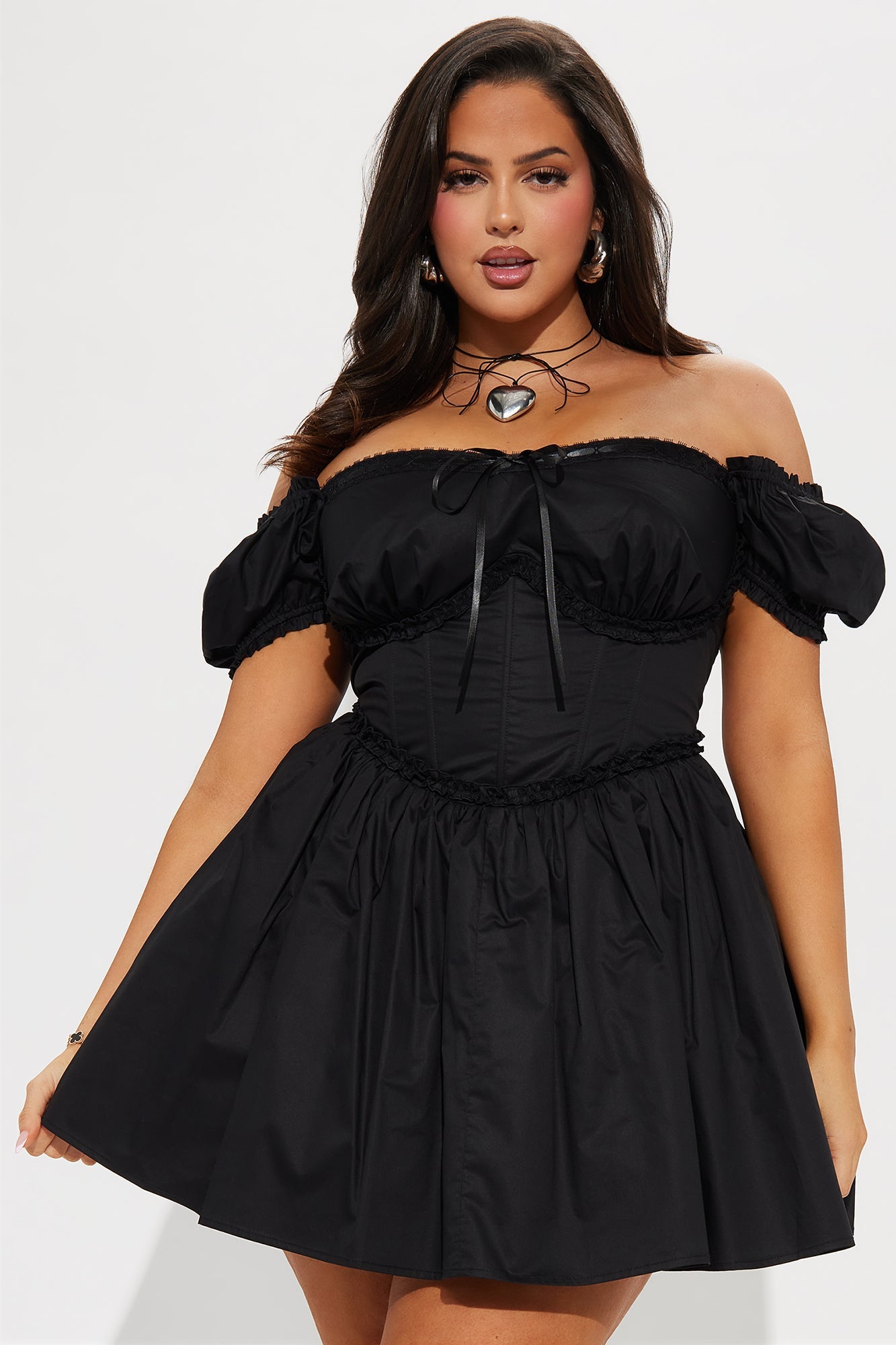 Leta Off Shoulder Corset Mini Dress - Black