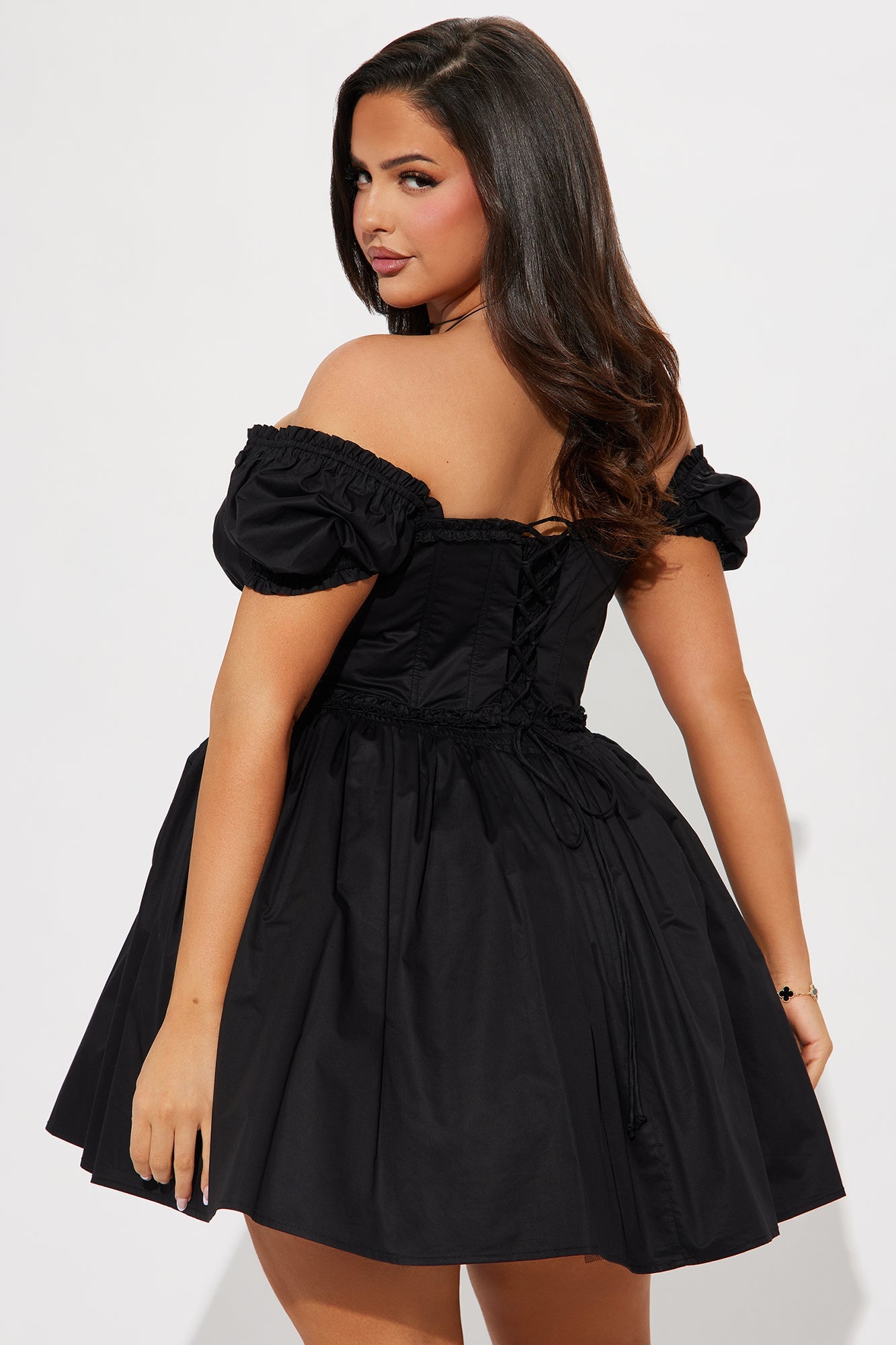 Leta Off Shoulder Corset Mini Dress - Black