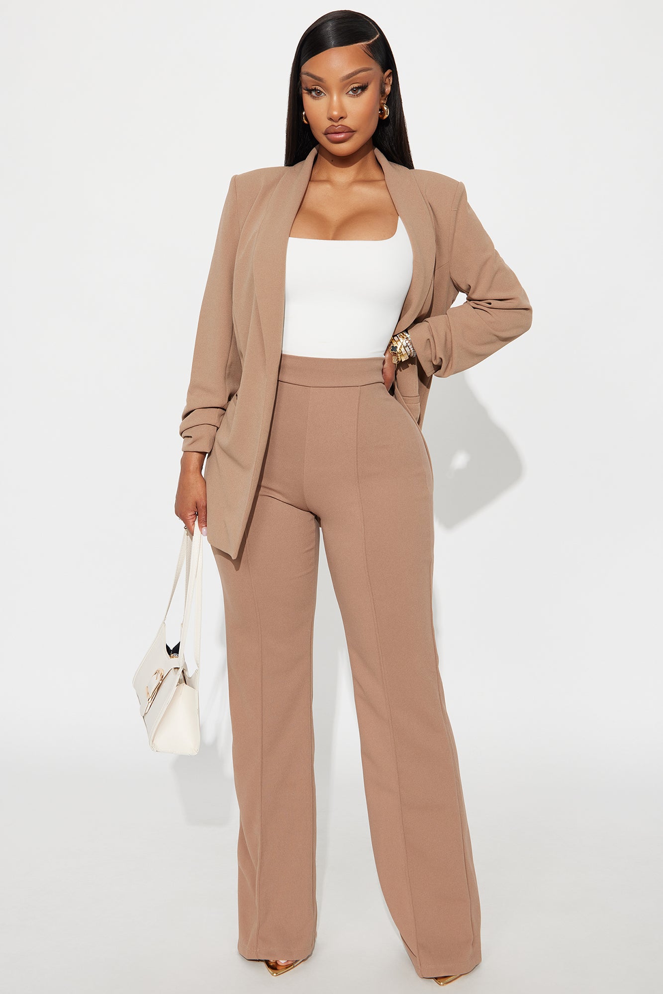 Petite Victoria High Waisted Dress Pants - Taupe