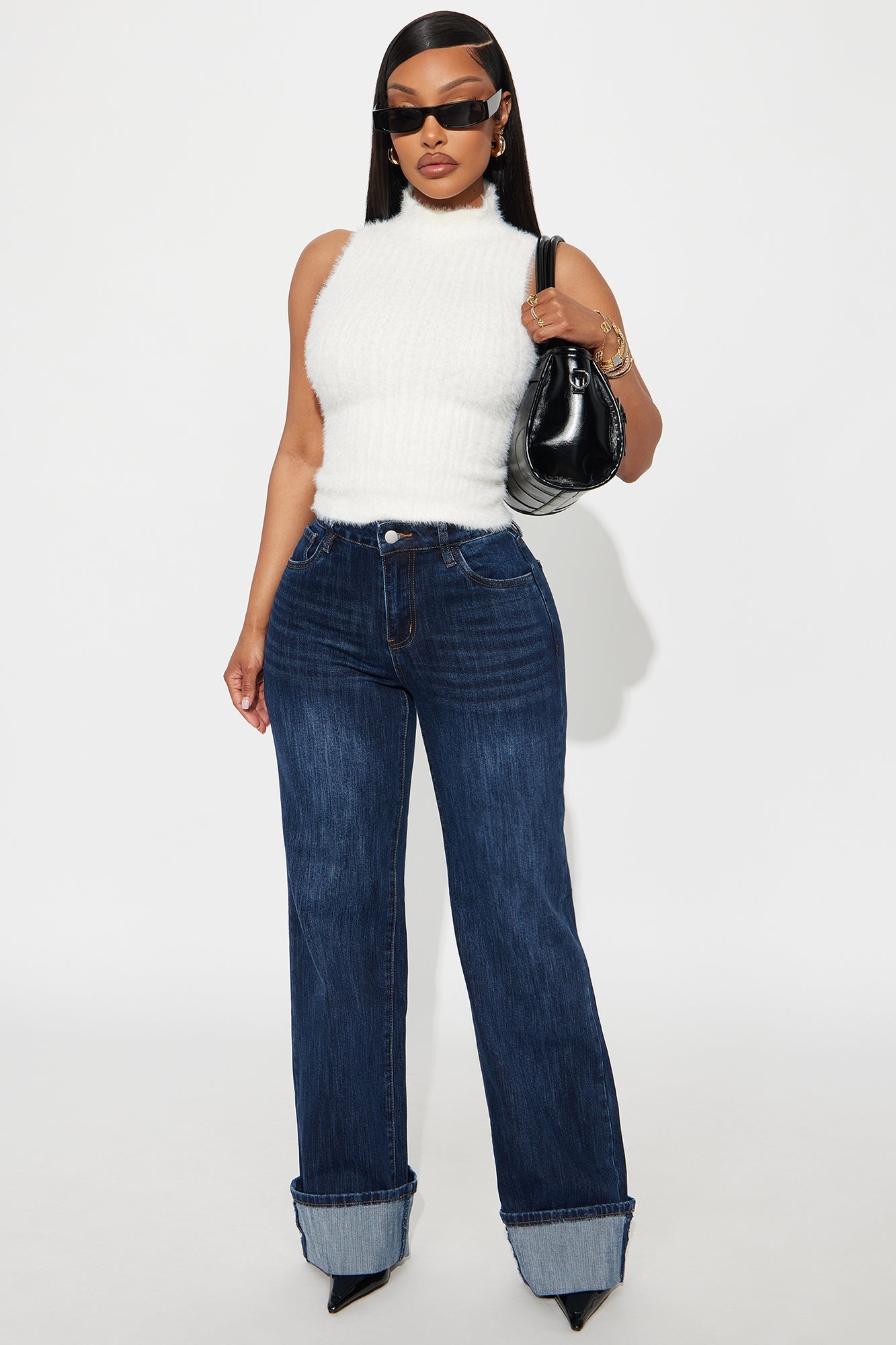On My Radar Cuffed Straight Leg Jeans - Dark Wash