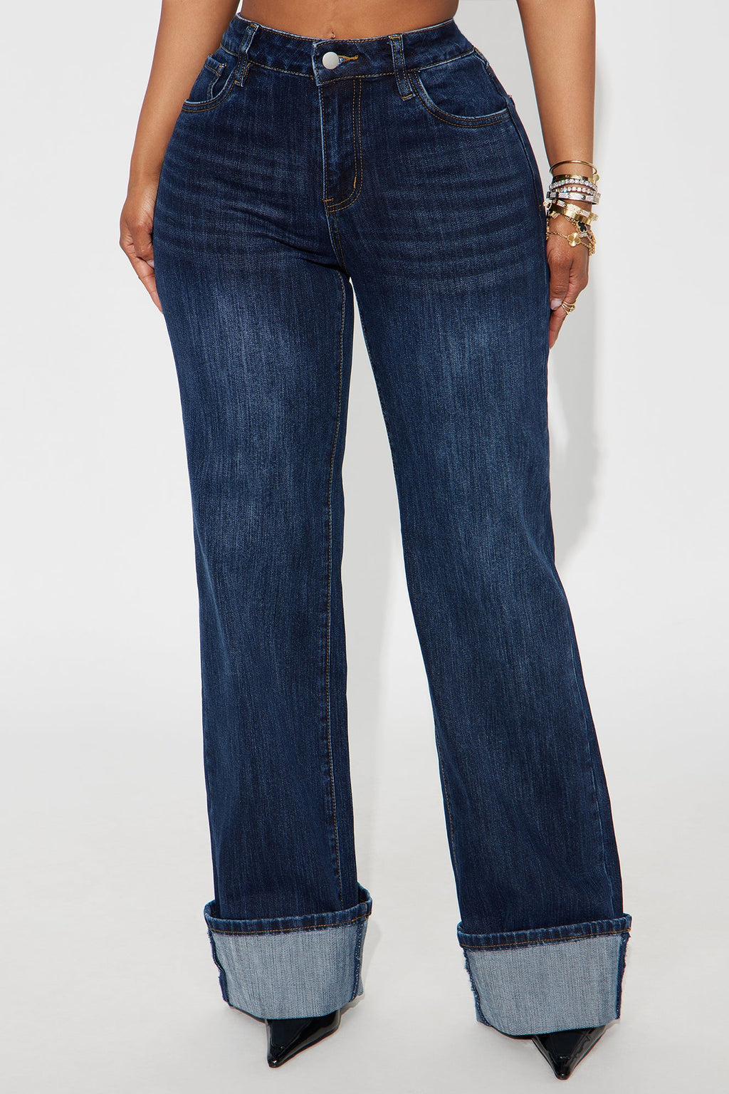 On My Radar Cuffed Straight Leg Jeans - Dark Wash