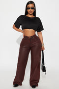 Play It Off Coated Wide Leg Jeans - Burgundy