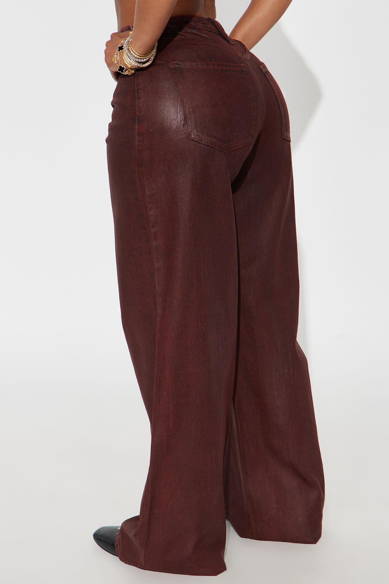 Play It Off Coated Wide Leg Jeans - Burgundy