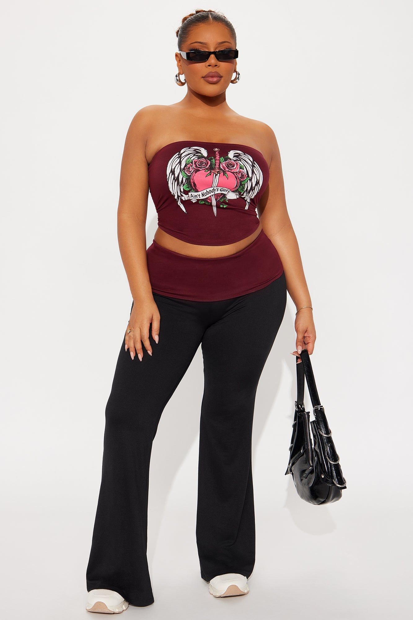 Nobody's Girl Strapless Pant Set - Burgundy