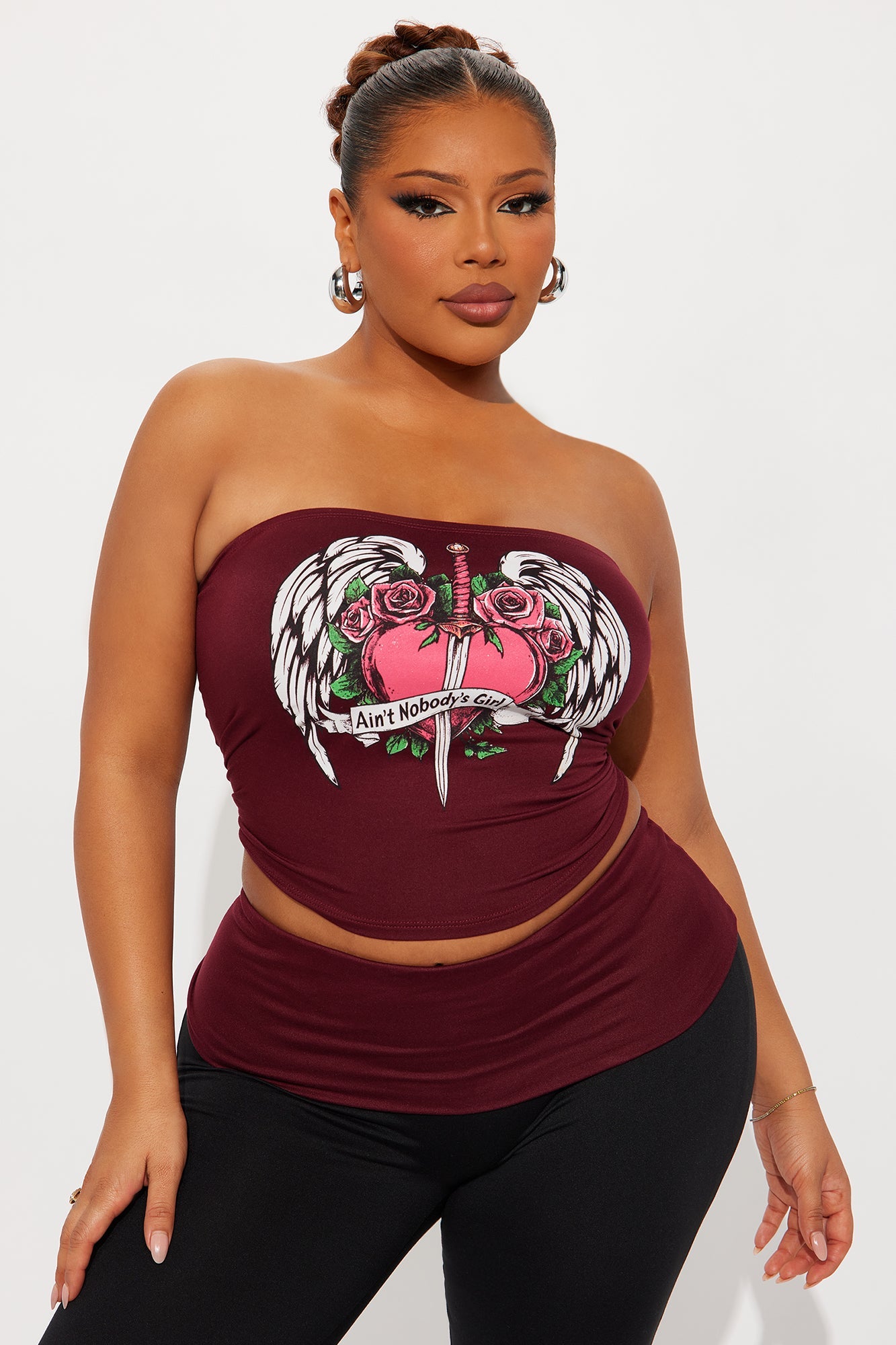 Nobody's Girl Strapless Pant Set - Burgundy