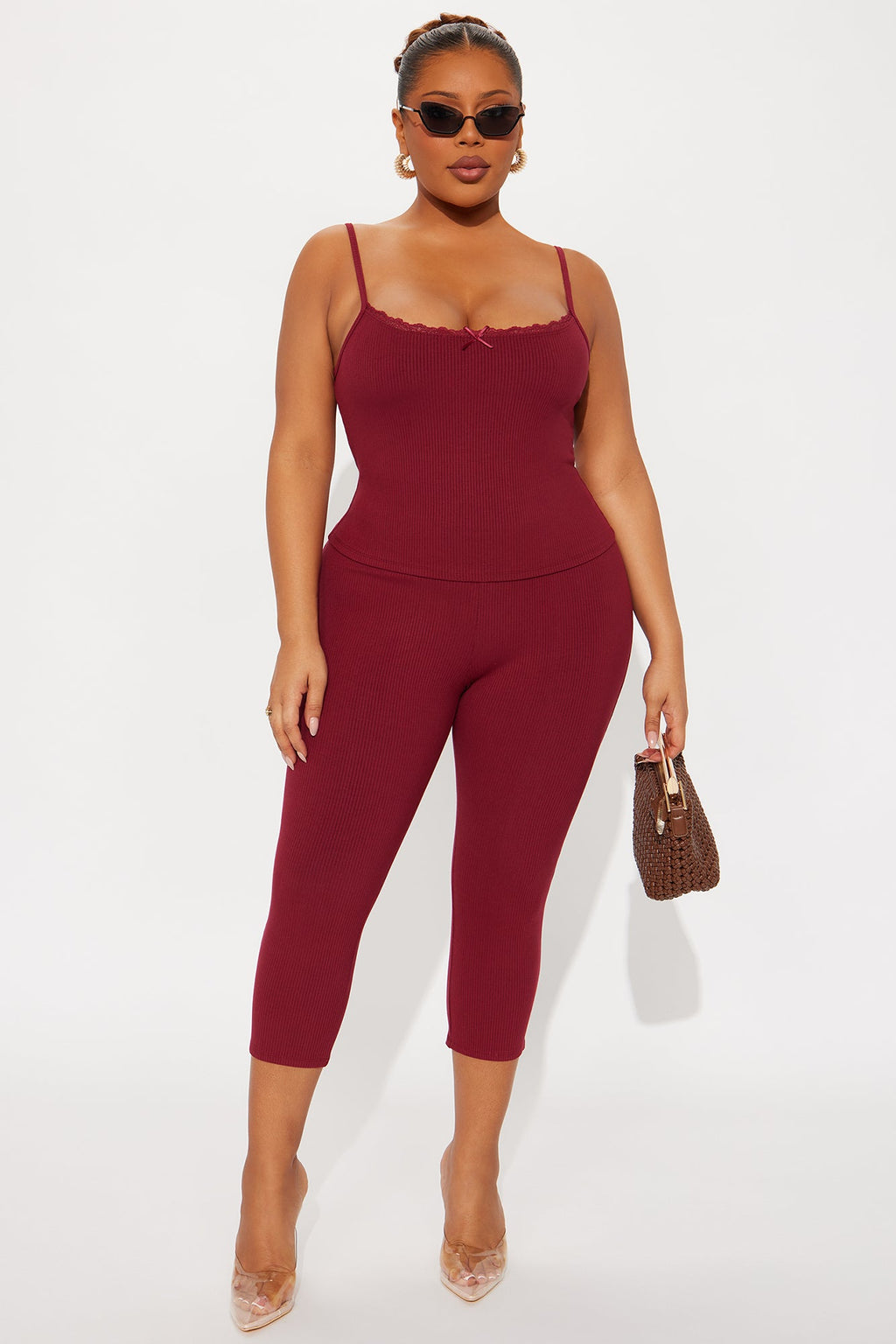 Stirling Snatched Capri Pant Set - Burgundy
