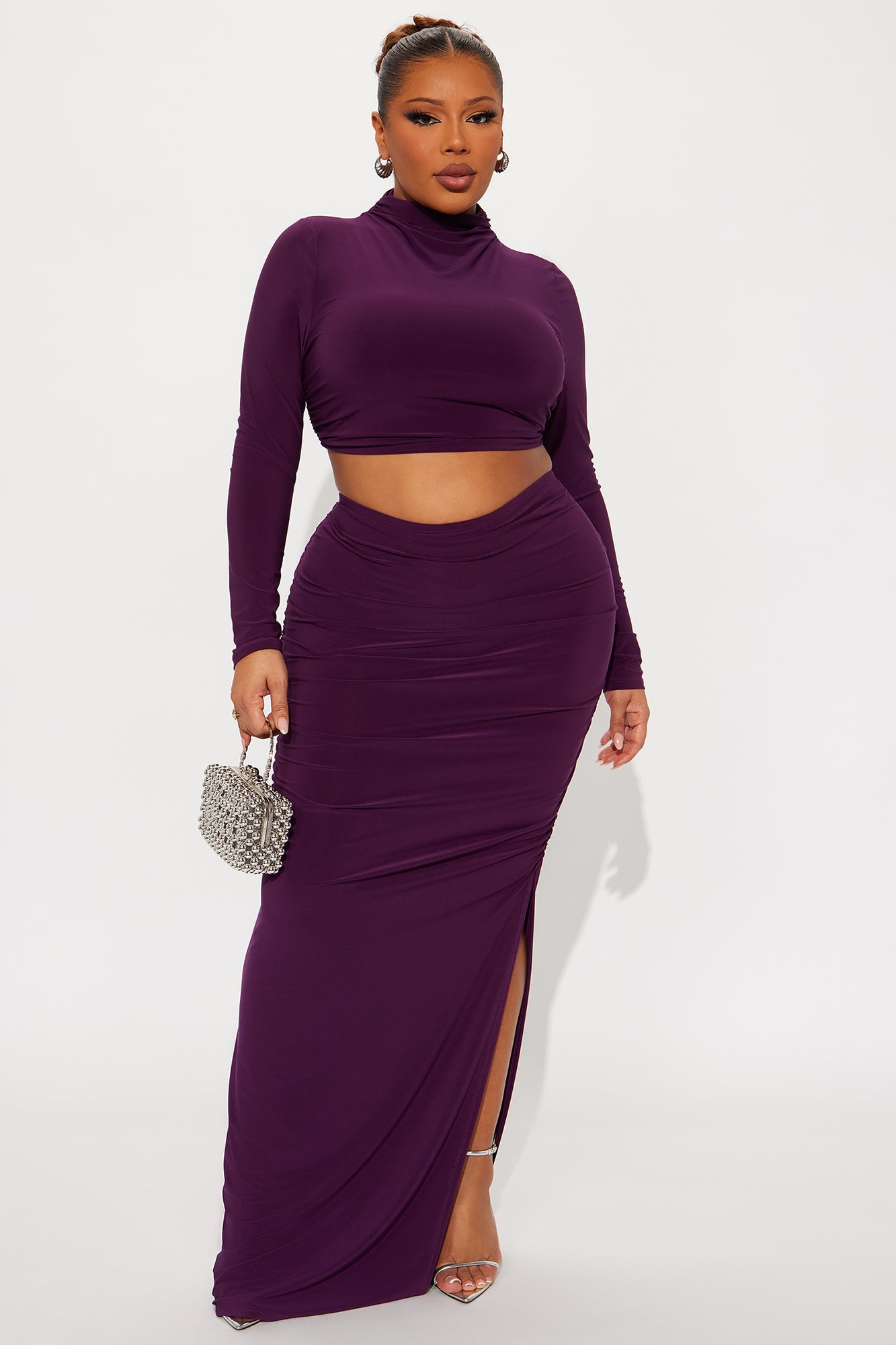 Maven Long Sleeve Maxi Skirt Set - Eggplant