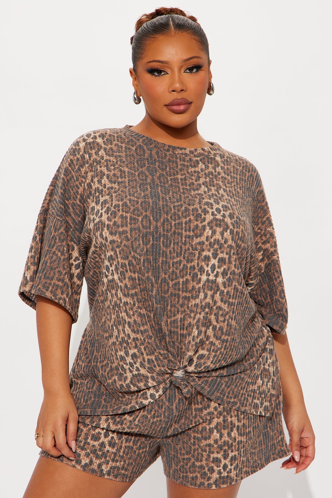Alexis Cozy Animal Print Short Set - Brown
