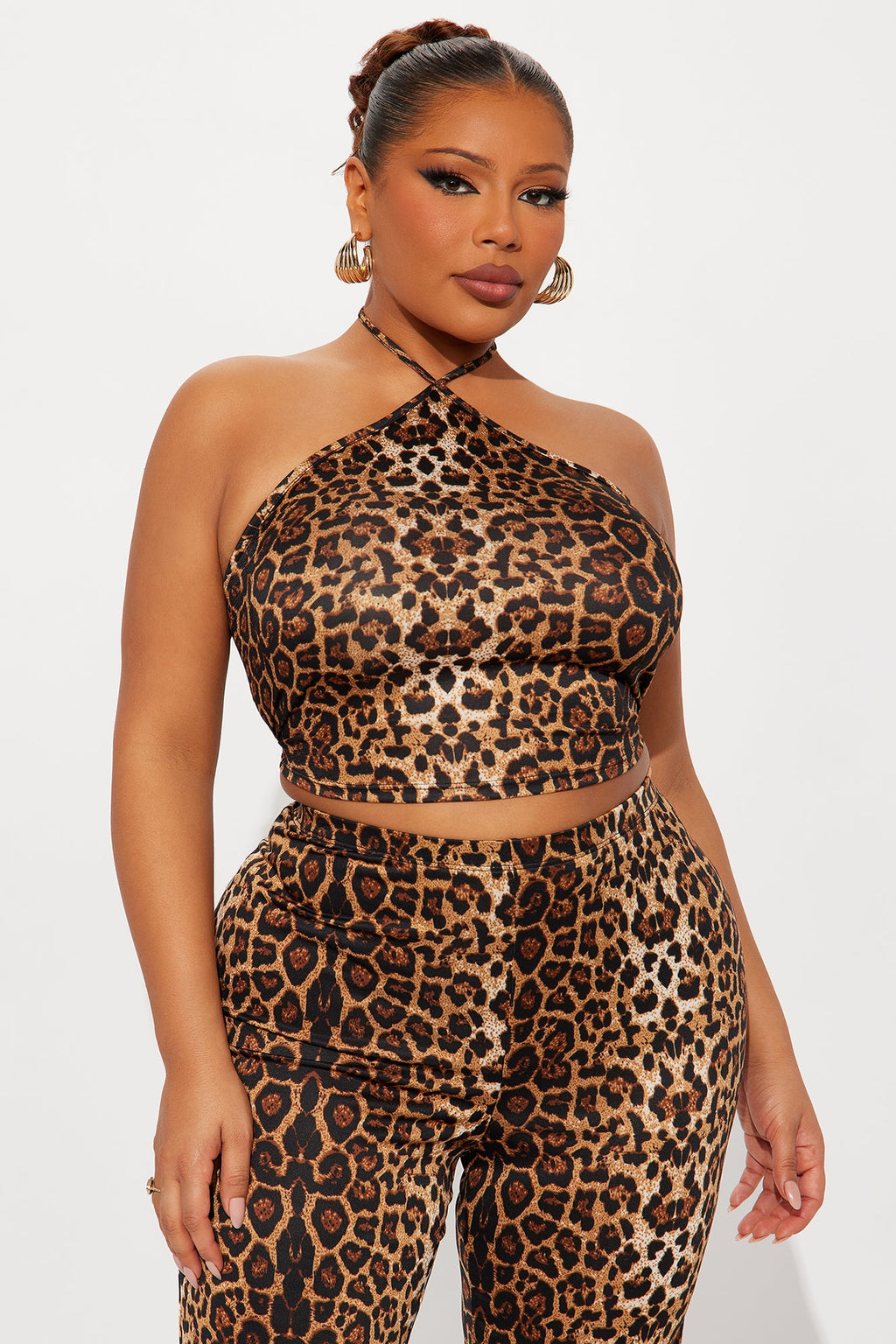 Prowl Time Halter Leopard Pant Set - Brown/combo