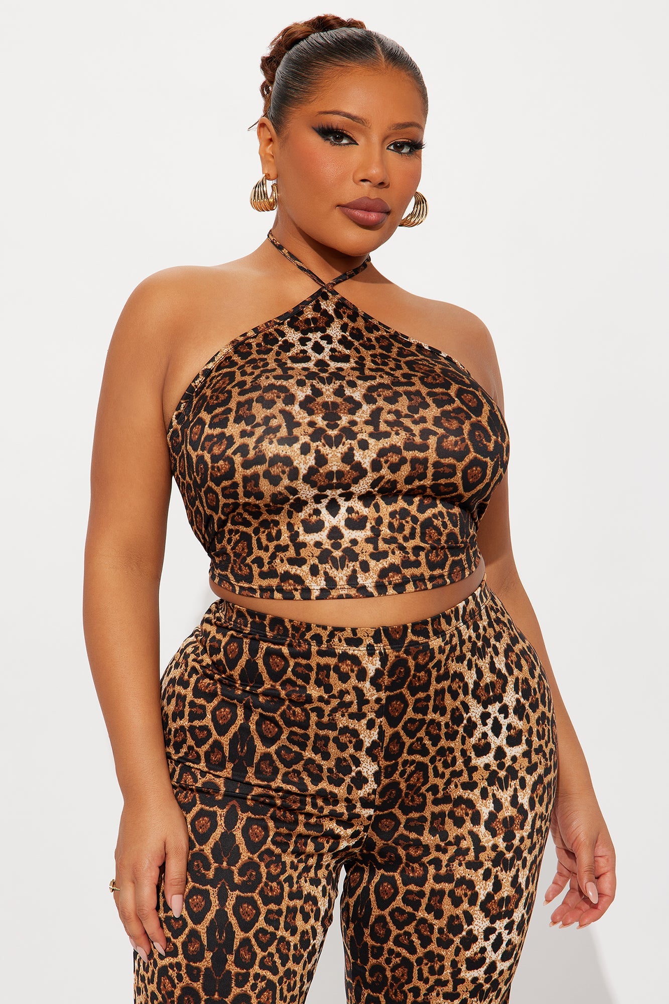 Prowl Time Halter Leopard Pant Set - Brown/combo