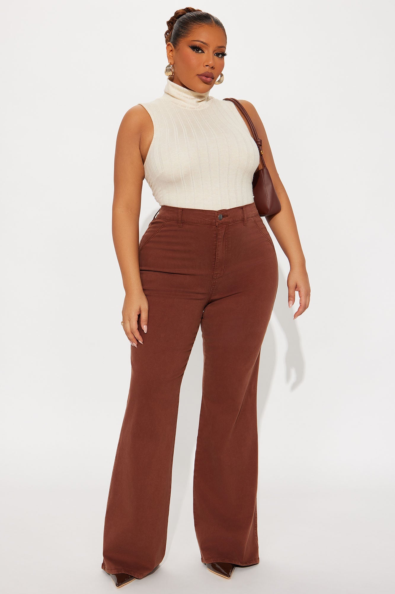 Classic Color Trouser Flare Jeans - Brown