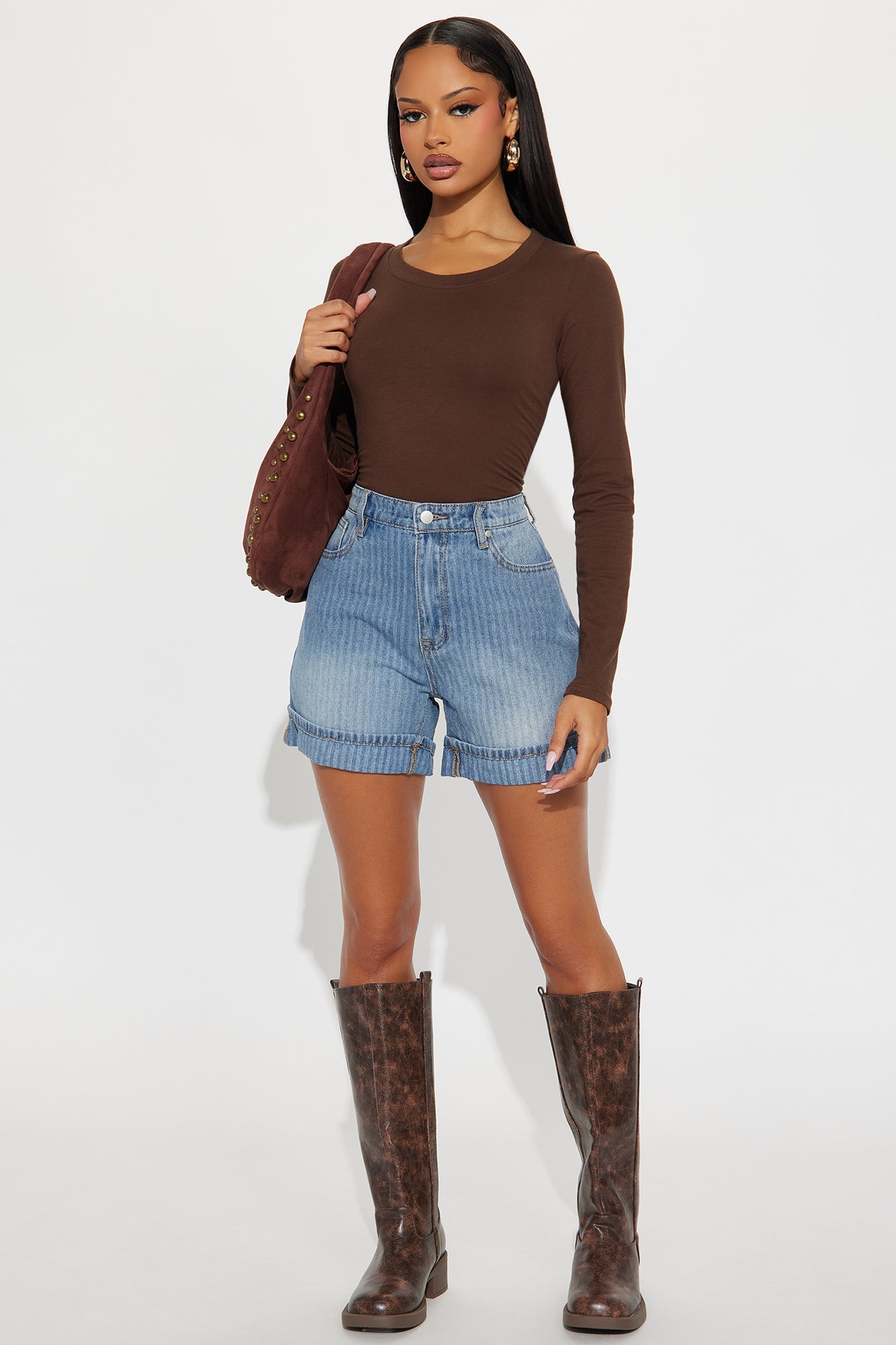 Catch Up Stripe Cuffed Denim Shorts - Vintage Wash