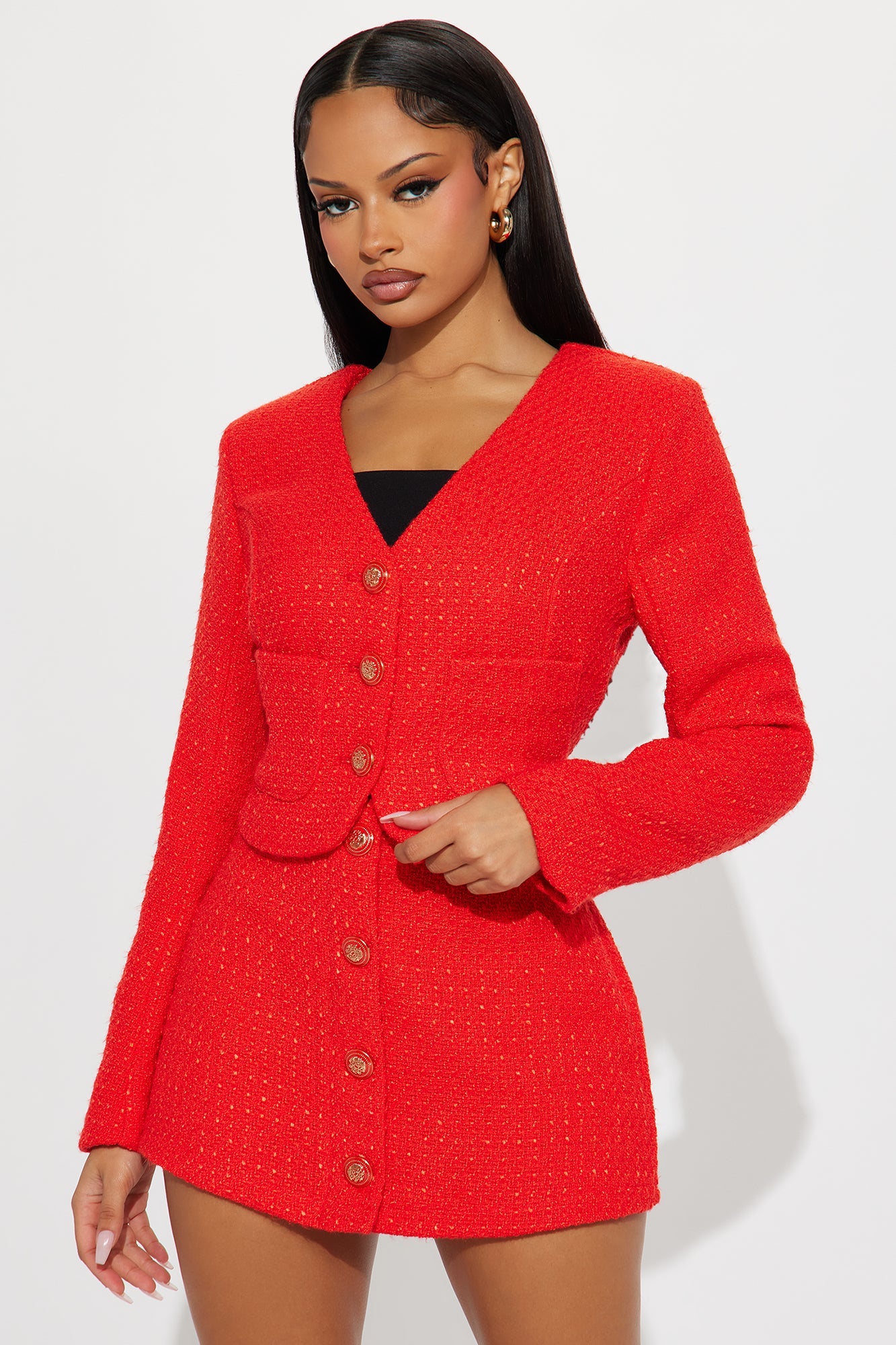 Eileen Tweed Blazer Skirt Set - Red