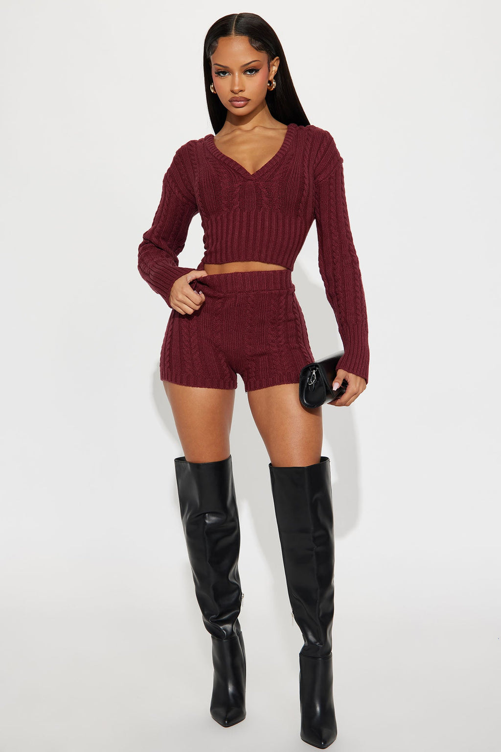 Feeling Some Way Sweater Short Set - Burgundy