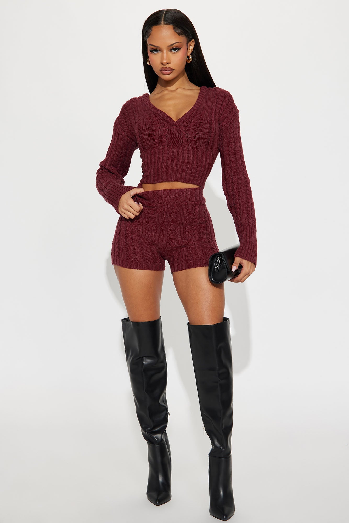 Feeling Some Way Sweater Short Set - Burgundy