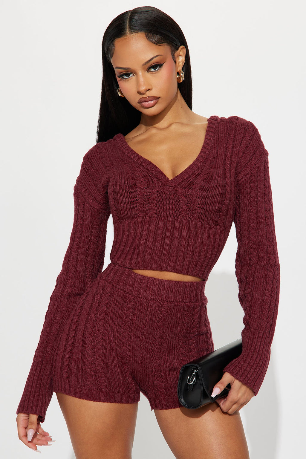 Feeling Some Way Sweater Short Set - Burgundy