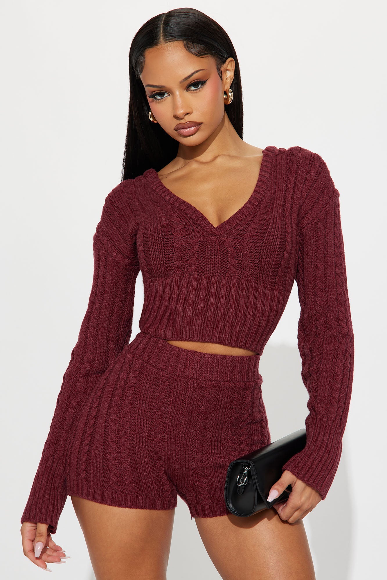 Feeling Some Way Sweater Short Set - Burgundy