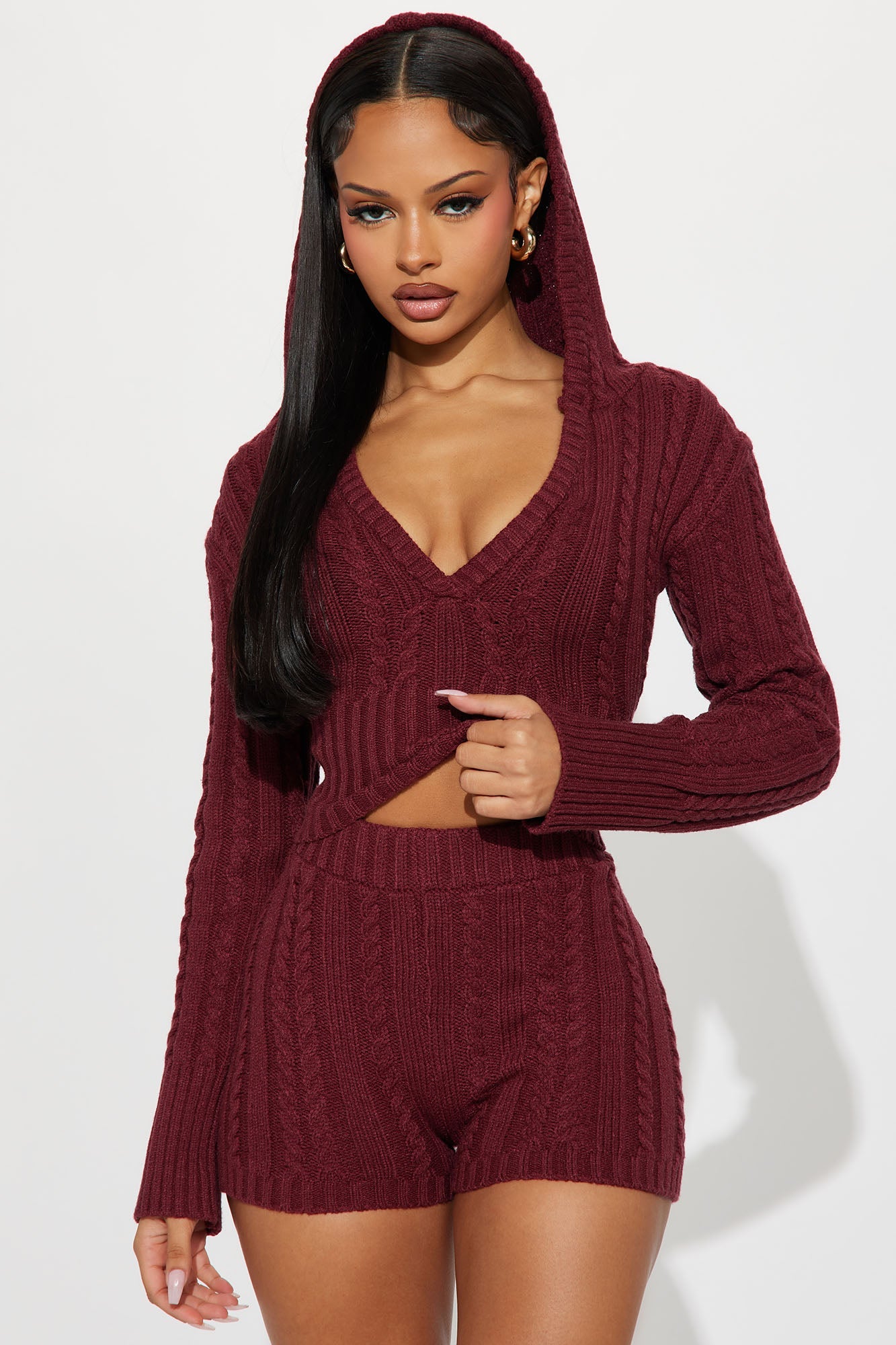 Feeling Some Way Sweater Short Set - Burgundy