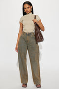 Spill The Tea Washed Straight Leg Jeans - Vintage Wash