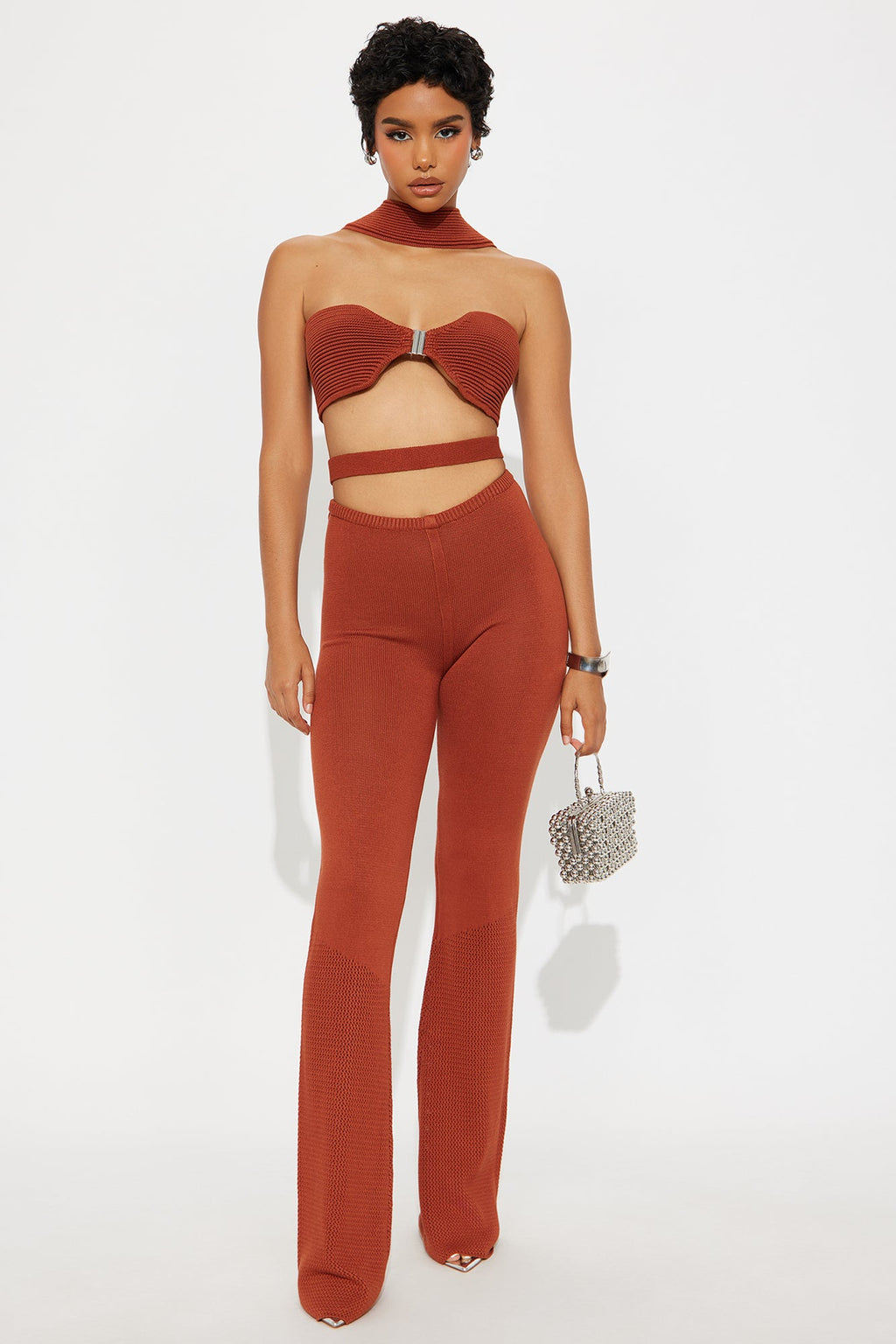 Sienna Cutout Knit Pant Set - Rust