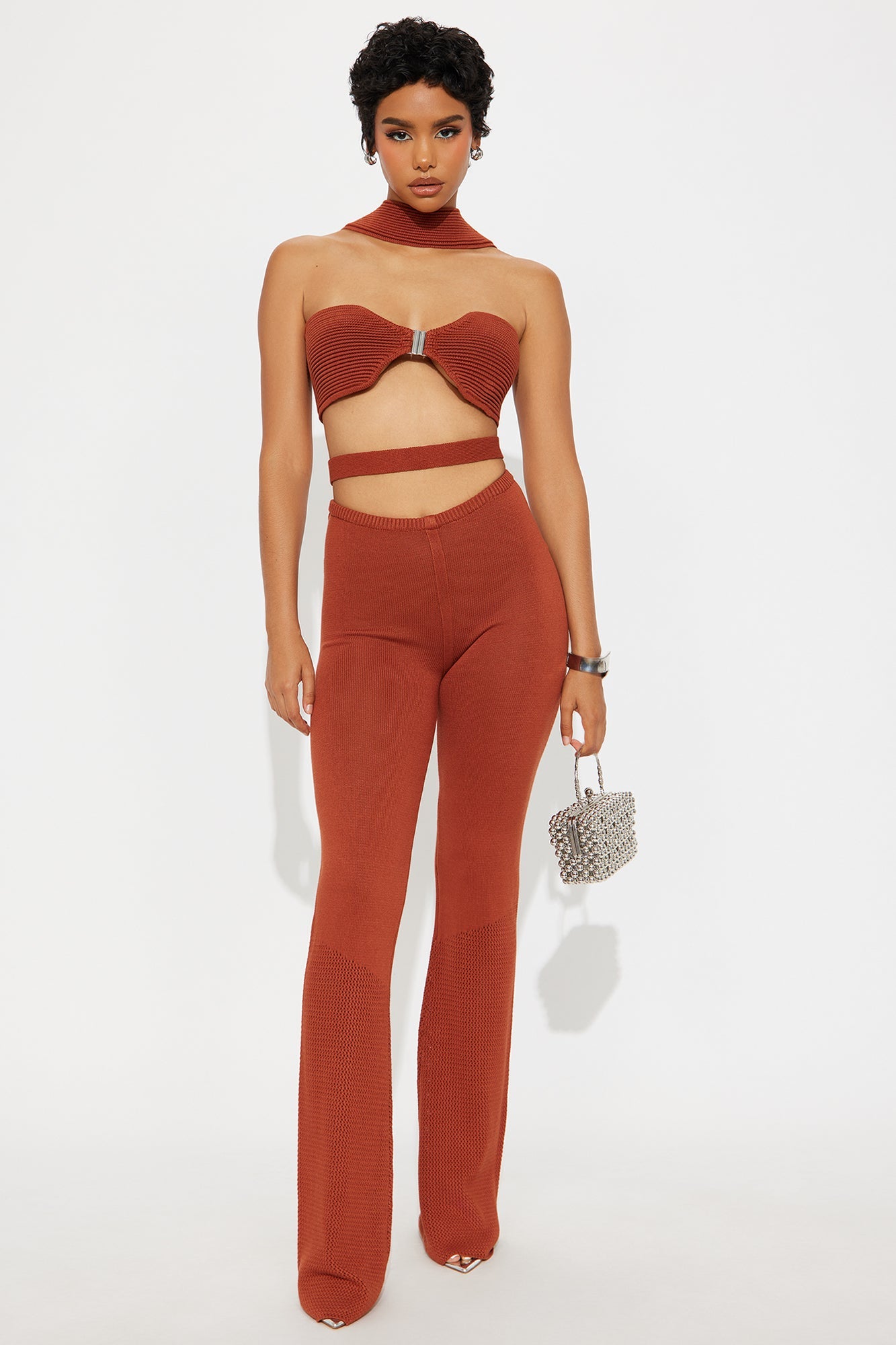 Sienna Cutout Knit Pant Set - Rust