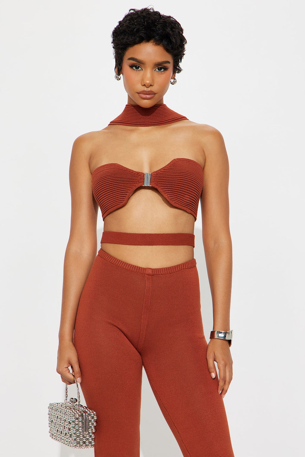 Sienna Cutout Knit Pant Set - Rust