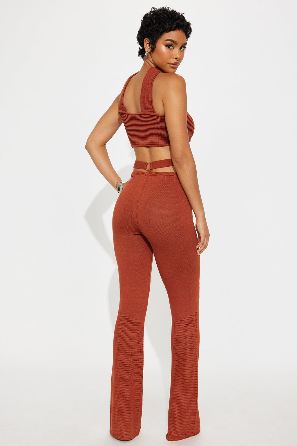 Sienna Cutout Knit Pant Set - Rust