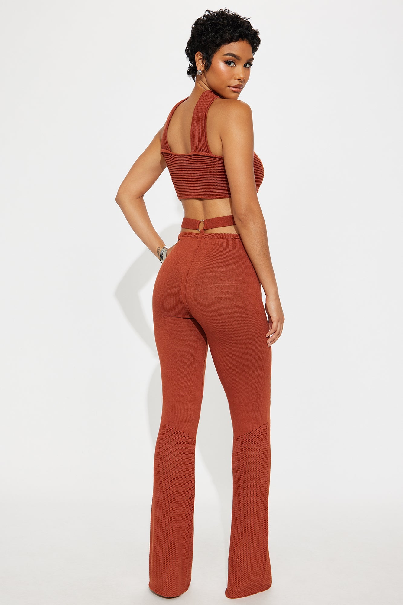 Sienna Cutout Knit Pant Set - Rust