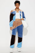 90s Vibe Velvet Jogger Pant Set - Blue/combo