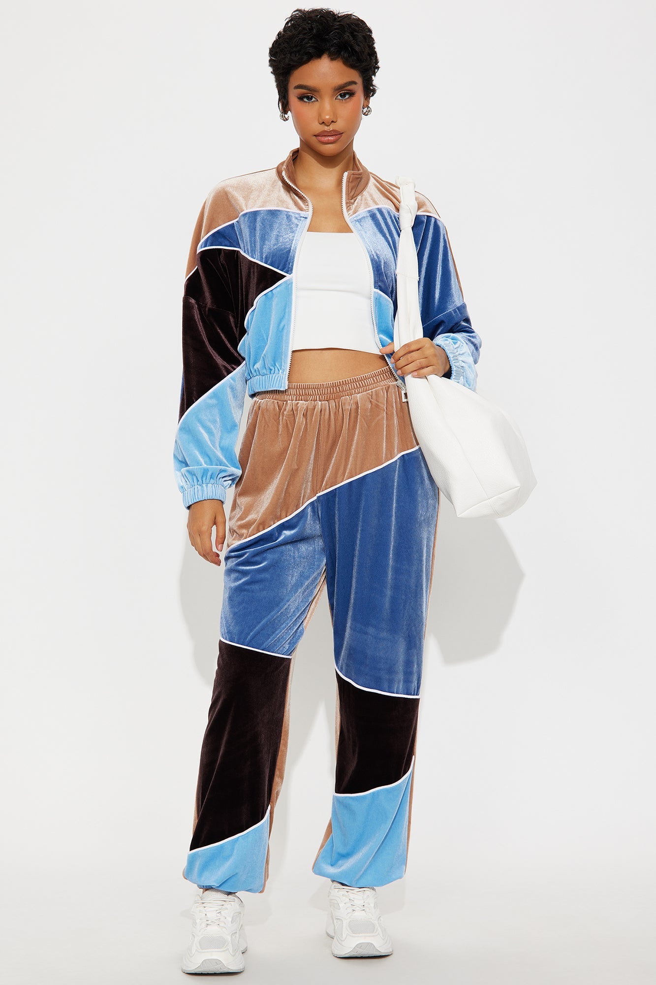 90s Vibe Velvet Jogger Pant Set - Blue/combo