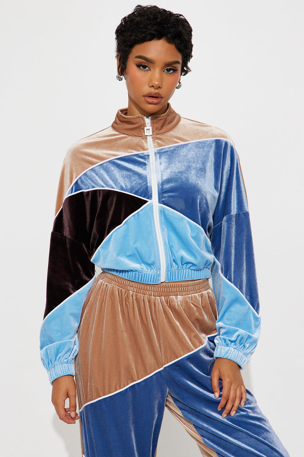 90s Vibe Velvet Jogger Pant Set - Blue/combo