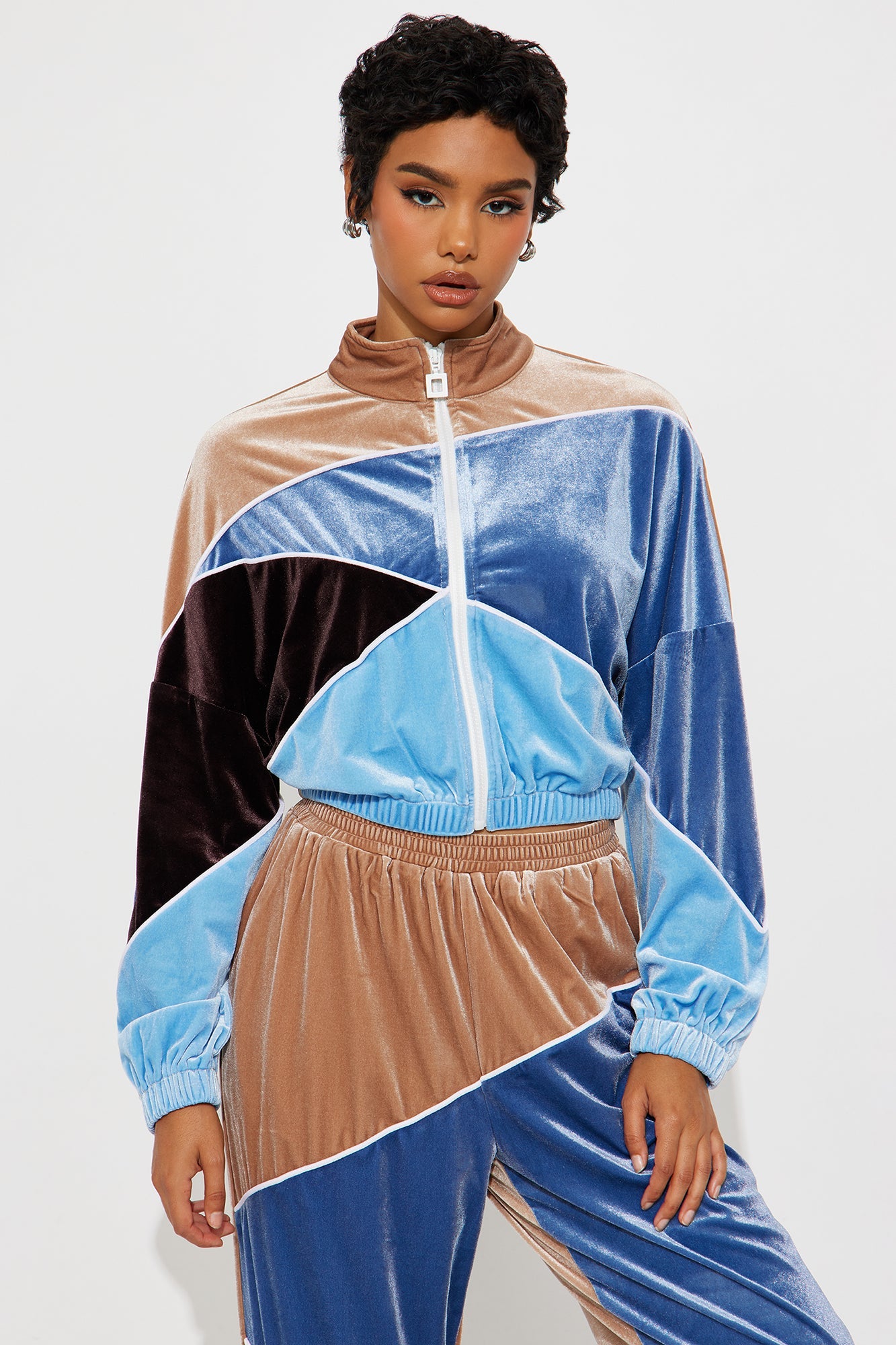 90s Vibe Velvet Jogger Pant Set - Blue/combo