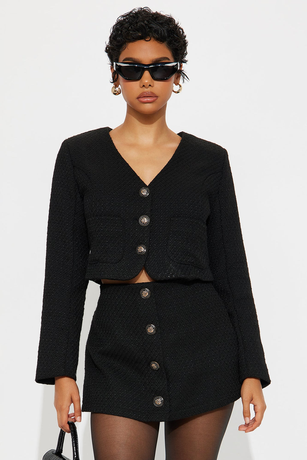 Eileen Tweed Blazer Skirt Set - Black