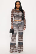 Caught In The Storm Mesh Pant Set - Taupe/combo