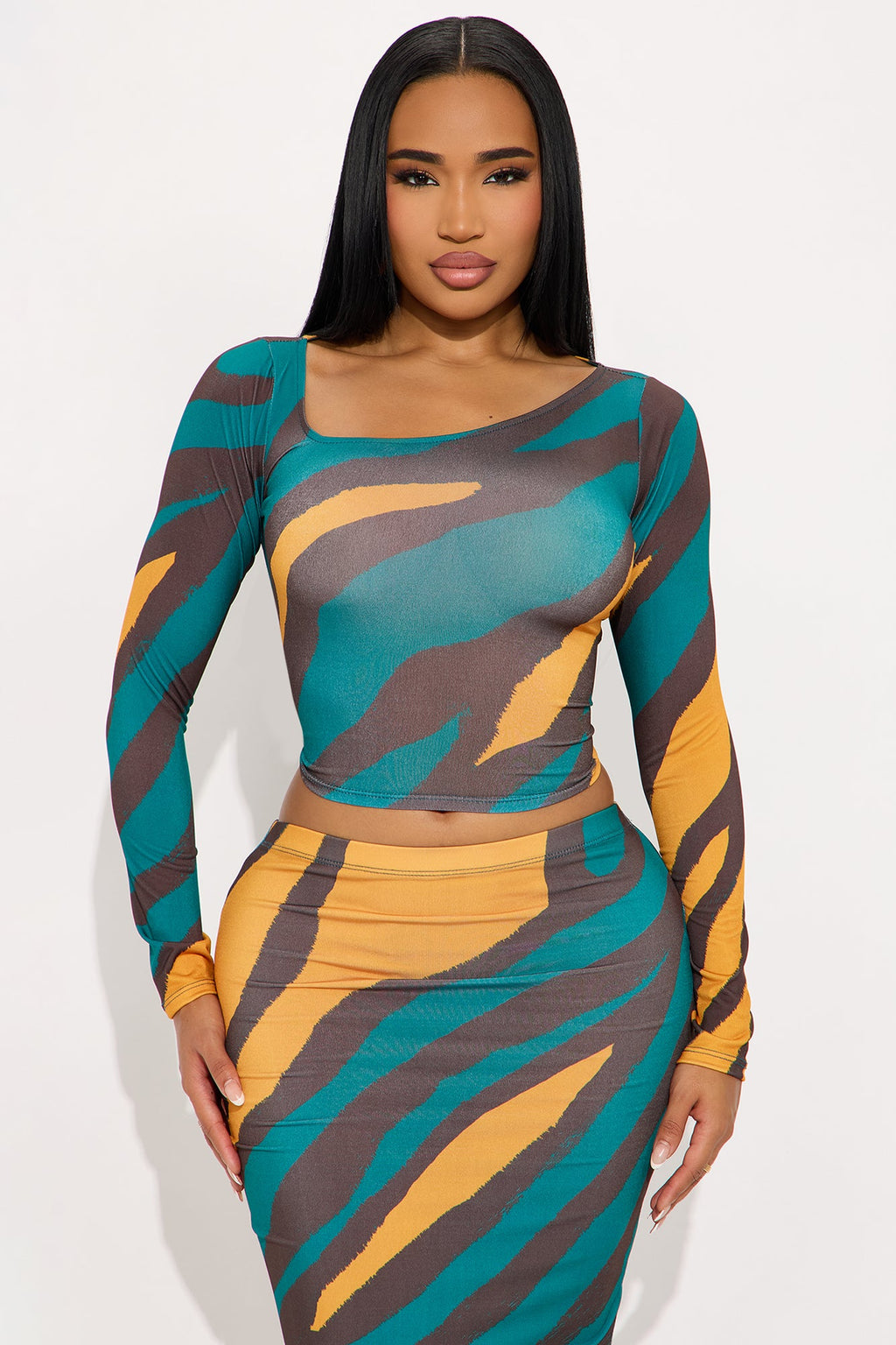 Trouble Maker Asymmetrical Skirt Set - Teal/combo