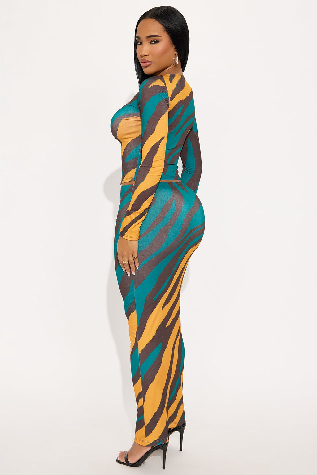 Trouble Maker Asymmetrical Skirt Set - Teal/combo