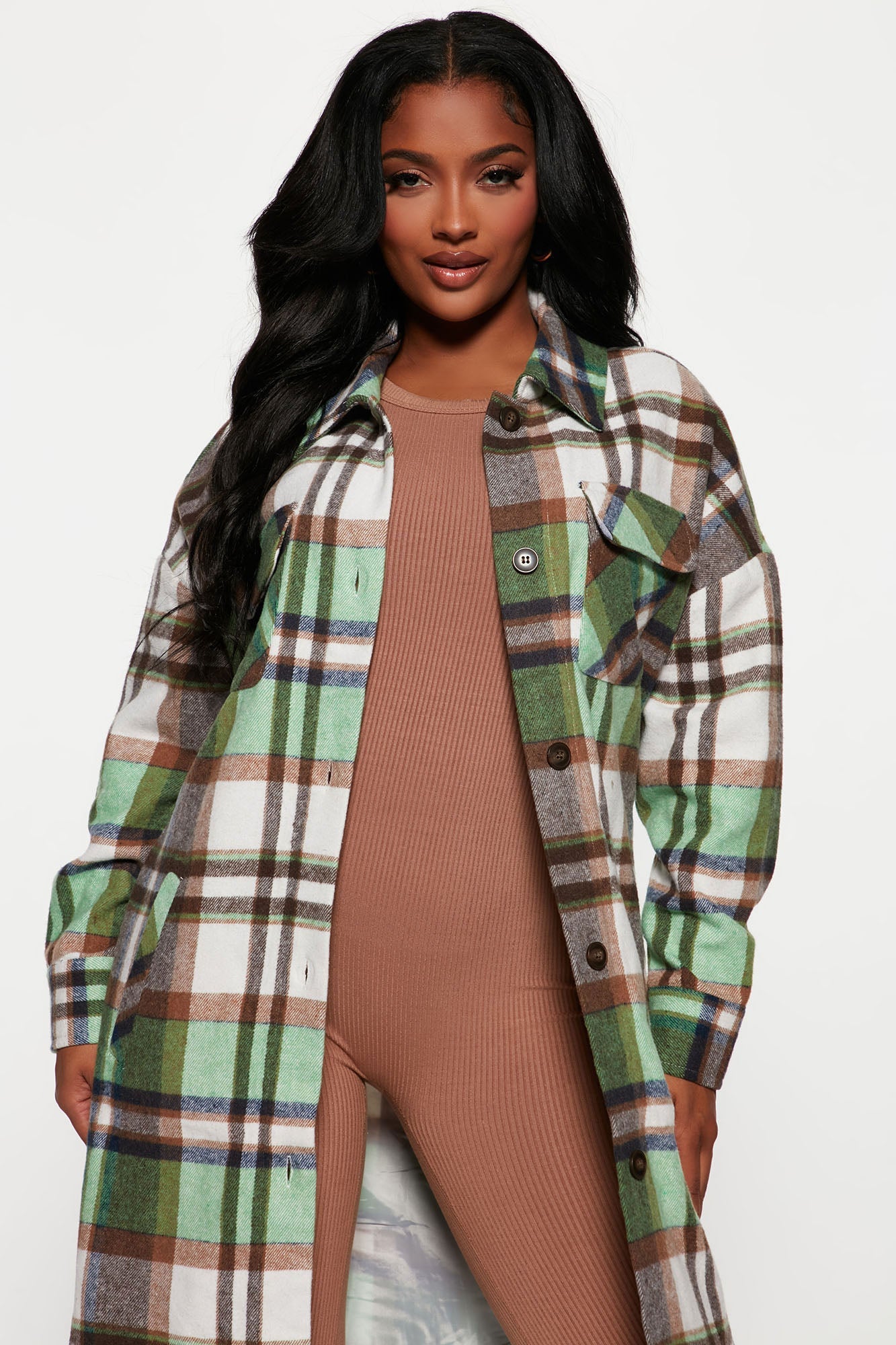 Get Lost Plaid Shacket - Green/combo