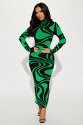 Azaria Sweater Midi Dress - Black/Green
