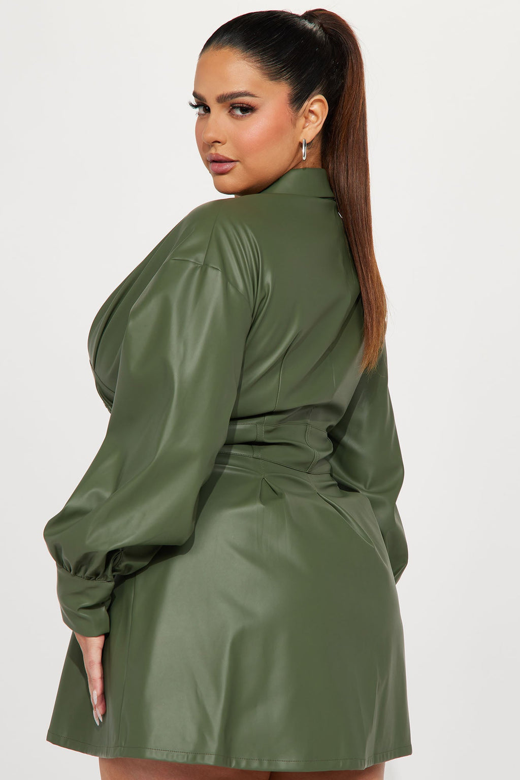 Bianca Faux Leather Mini Dress - Olive