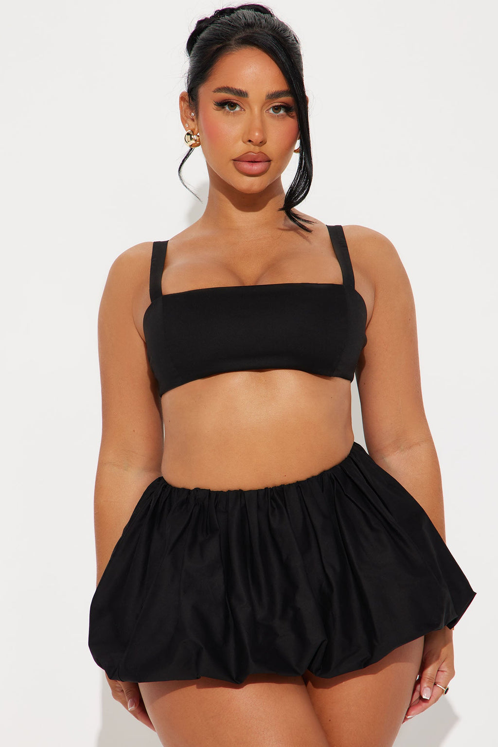 Kya Poplin Bubble Hem Skirt Set - Black
