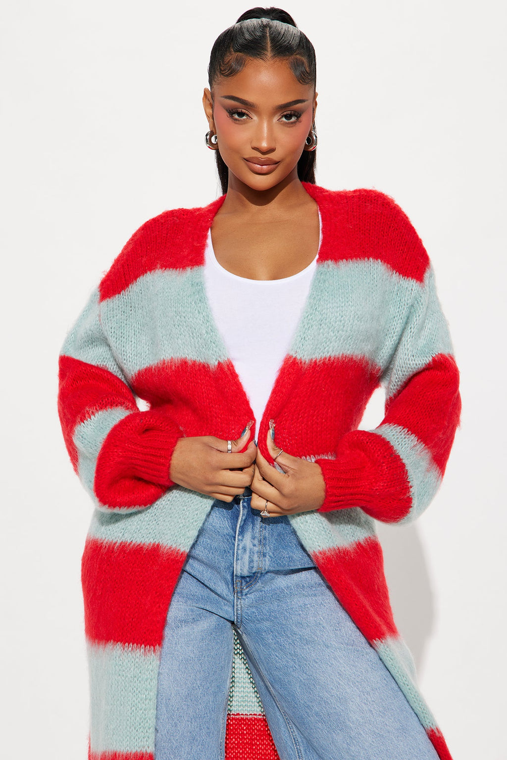 Ocean Blvd Striped Cardigan - Teal/combo