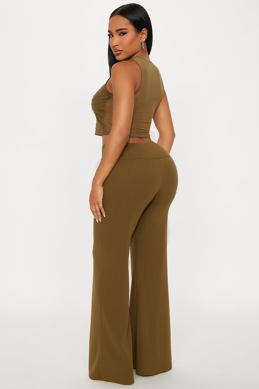 Into The Night Studded Pant Set - Olive