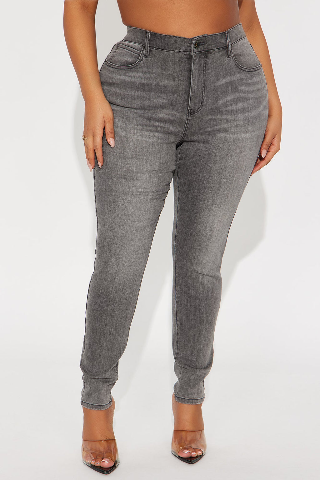 Deluxe Soft Stretch High Rise Skinny Jeans - Grey