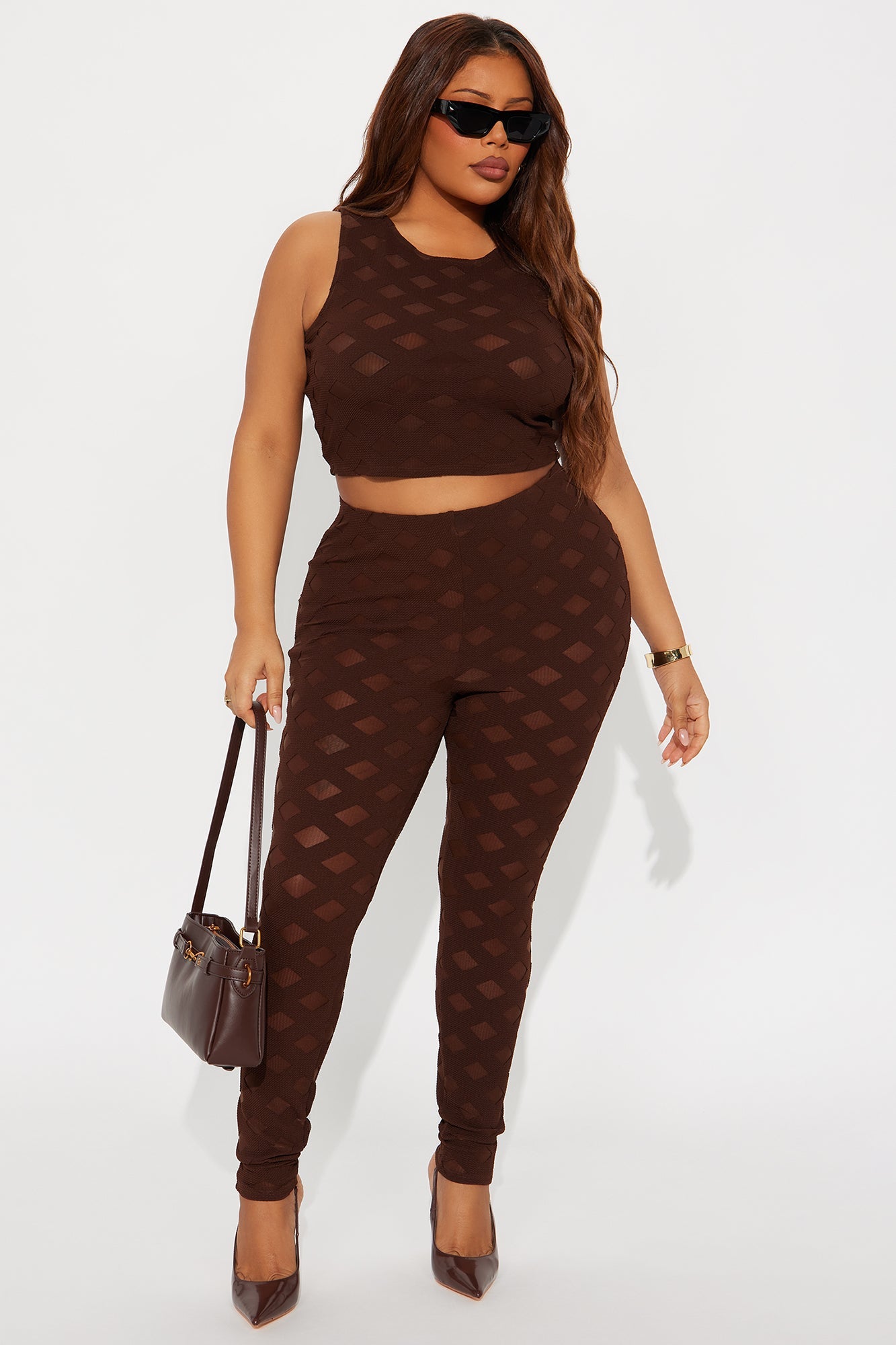Alessandra Skinny Leg Pant Set - Brown