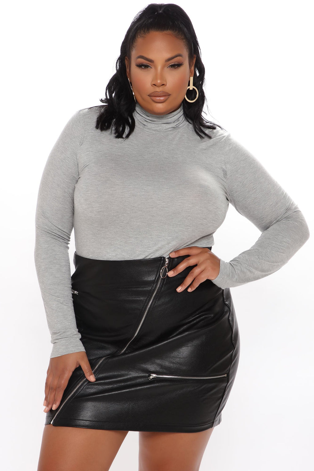Pamela Turtle Neck Long Sleeve Top - Heather Grey
