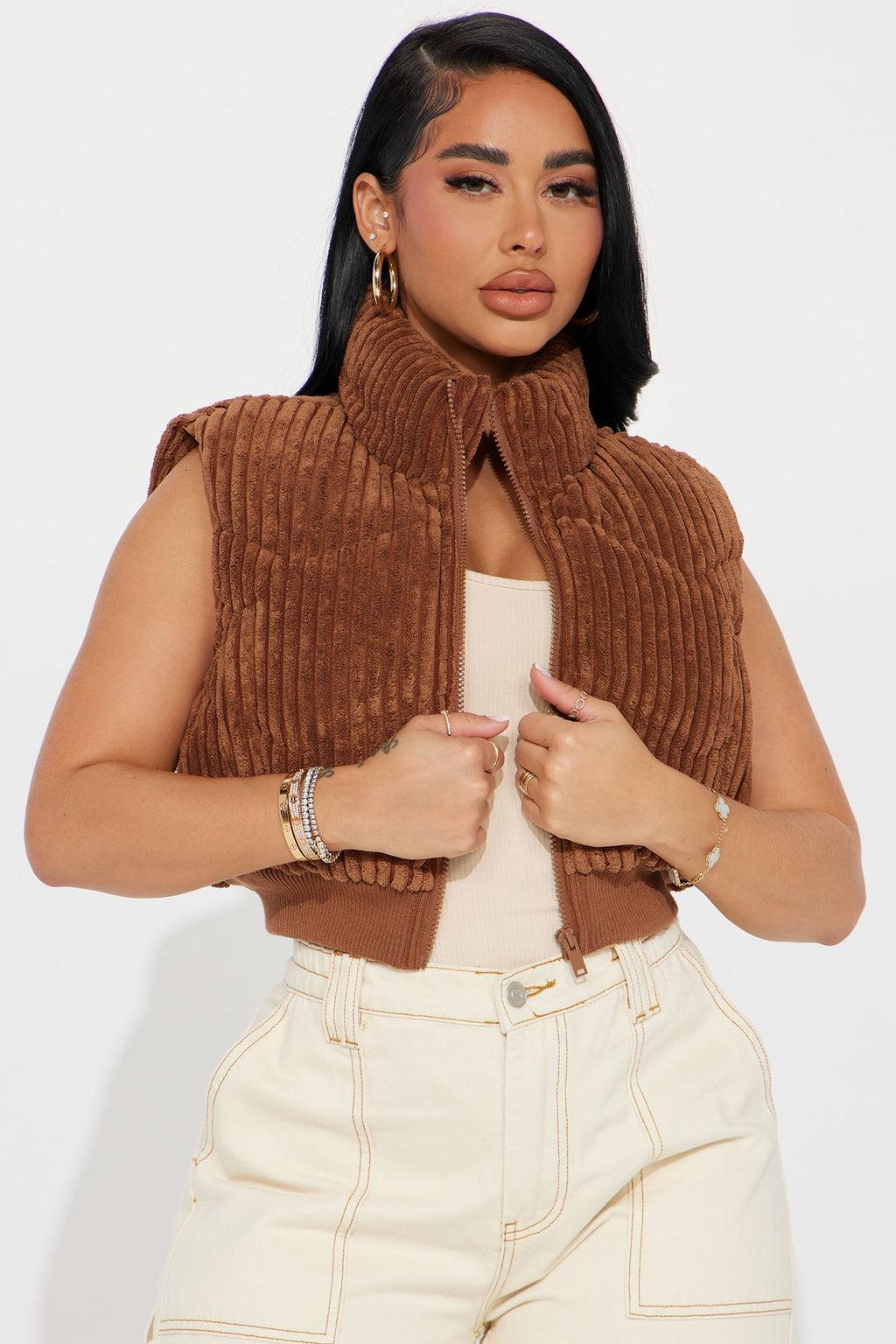 Jhene Corduroy Puffer Vest - Cognac