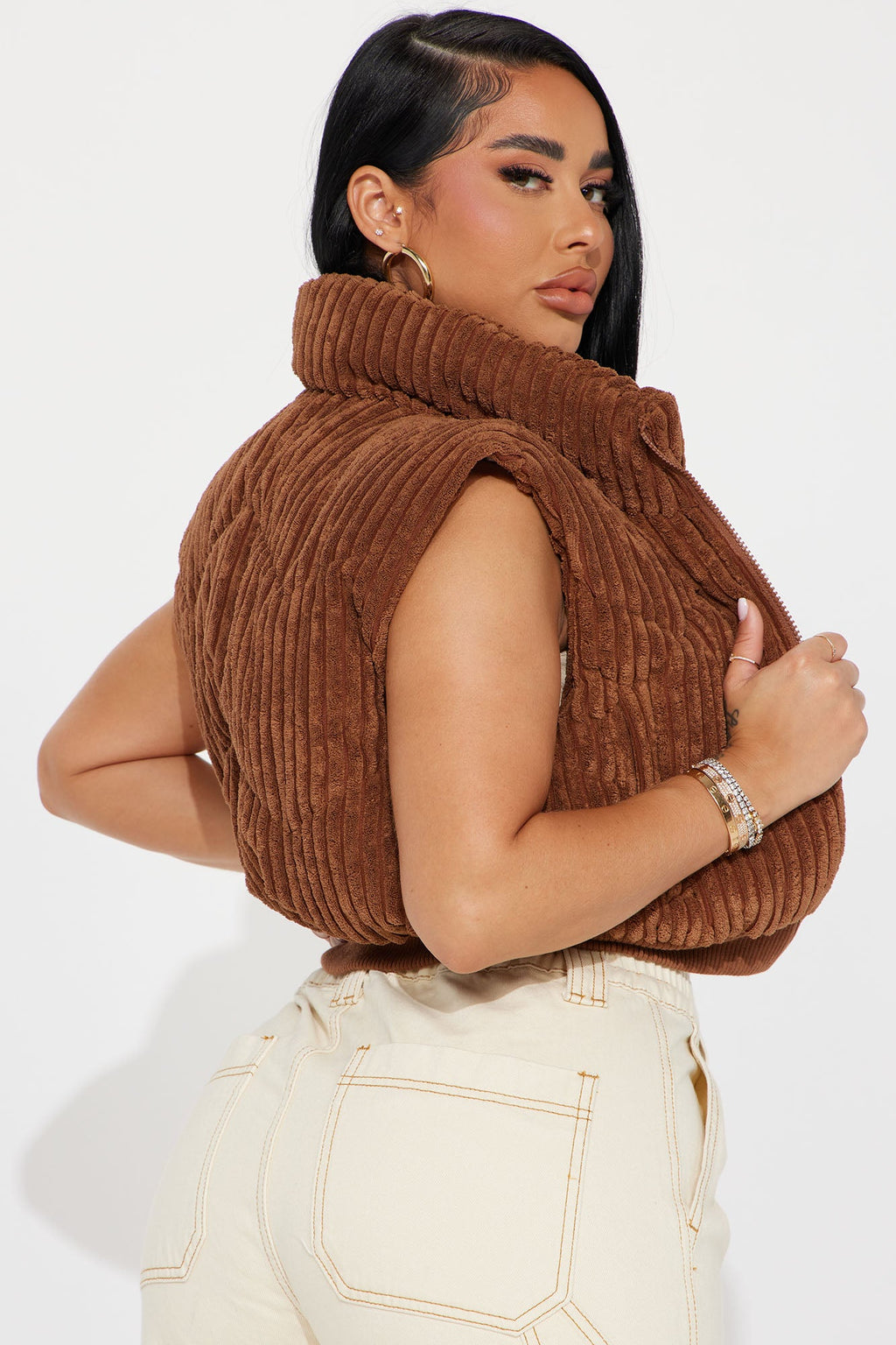 Jhene Corduroy Puffer Vest - Cognac